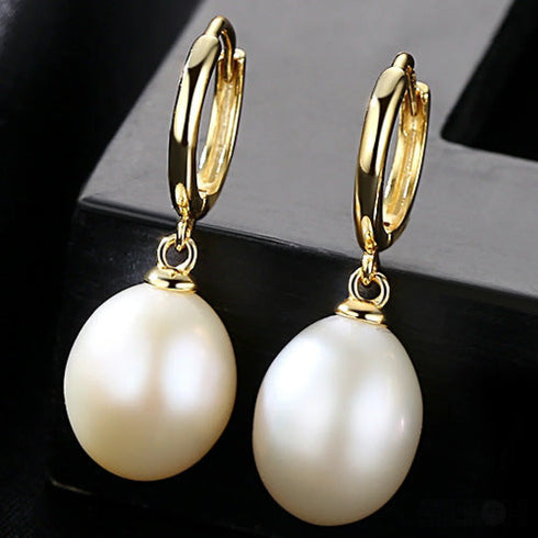 Oval Sterling Silver Pearl Hoop Earrings Ana - Jewelry
